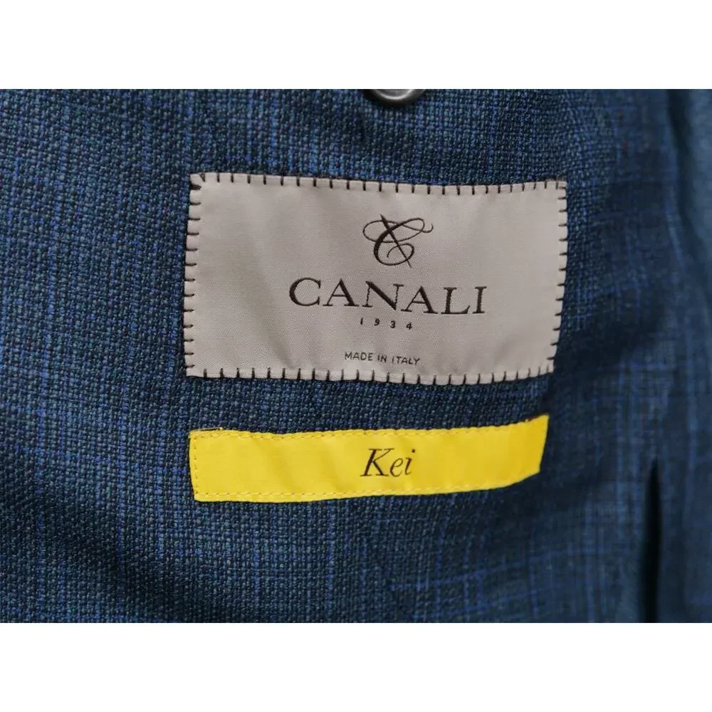 Canali Kei Blazer Sport Coat Mens 44R Blue Plaid Unstructured Patch Pocket Wool